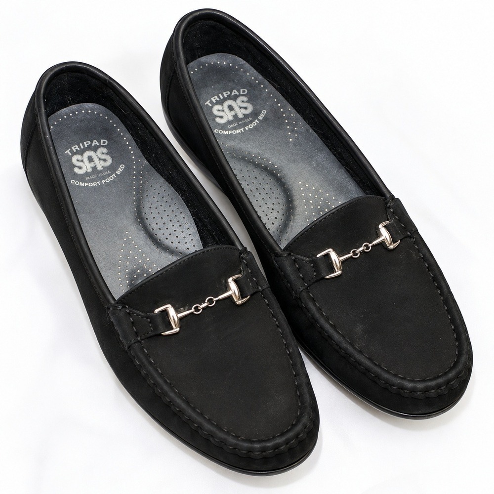 SAS Tripad Comfort Womens Black Nubuck Leather Horsebit Loafers Shoes